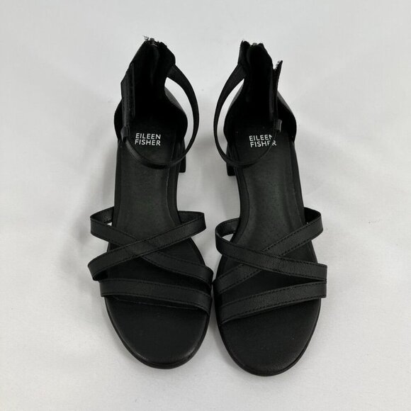 Eileen Fisher Noni Womens Size 7.5 Black Tumbled Leather Black Heel Hook & Loop - Picture 2 of 15